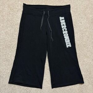 Y2K Abercrombie Capri Pants Womens Medium Black Cotton Drawstring Moose Yoga Vtg